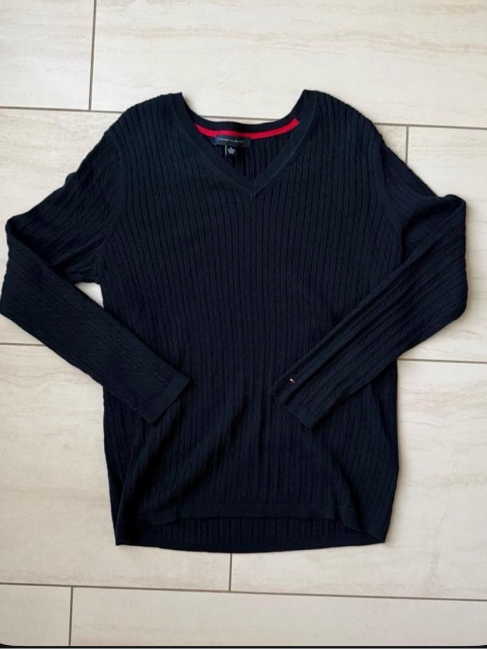 Tommy Hilfiger Navy Ribbed V-Neck Long Sleeve Sweater